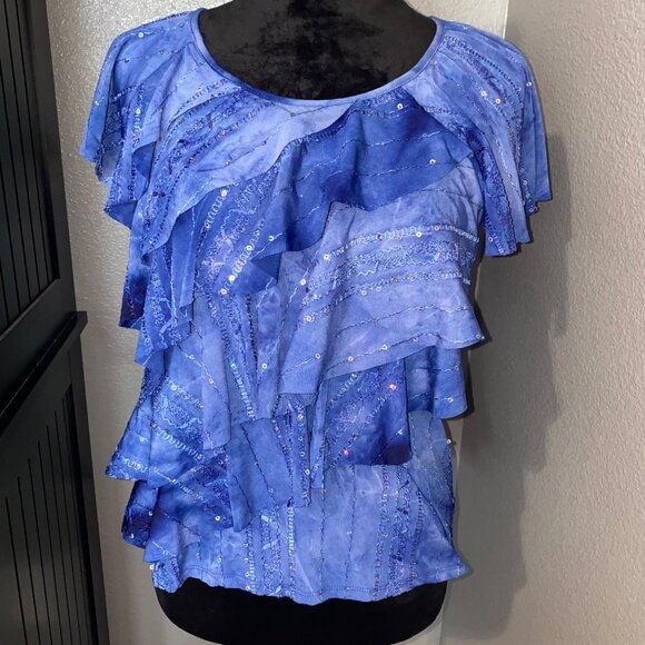 Simplicity Tops - Simplicity By Azul Blouse Women's‎ Small Blue Ruffles Sequins Y2K Glam Fairycore